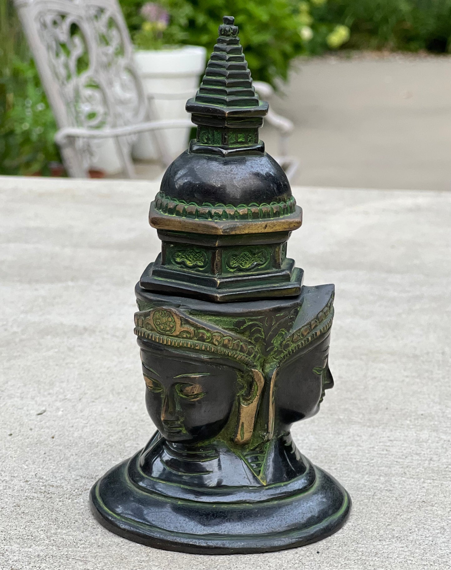 Tibetan Buddhist Old Brass Buddha Stupa Pagoda 7.5 Inches Tall