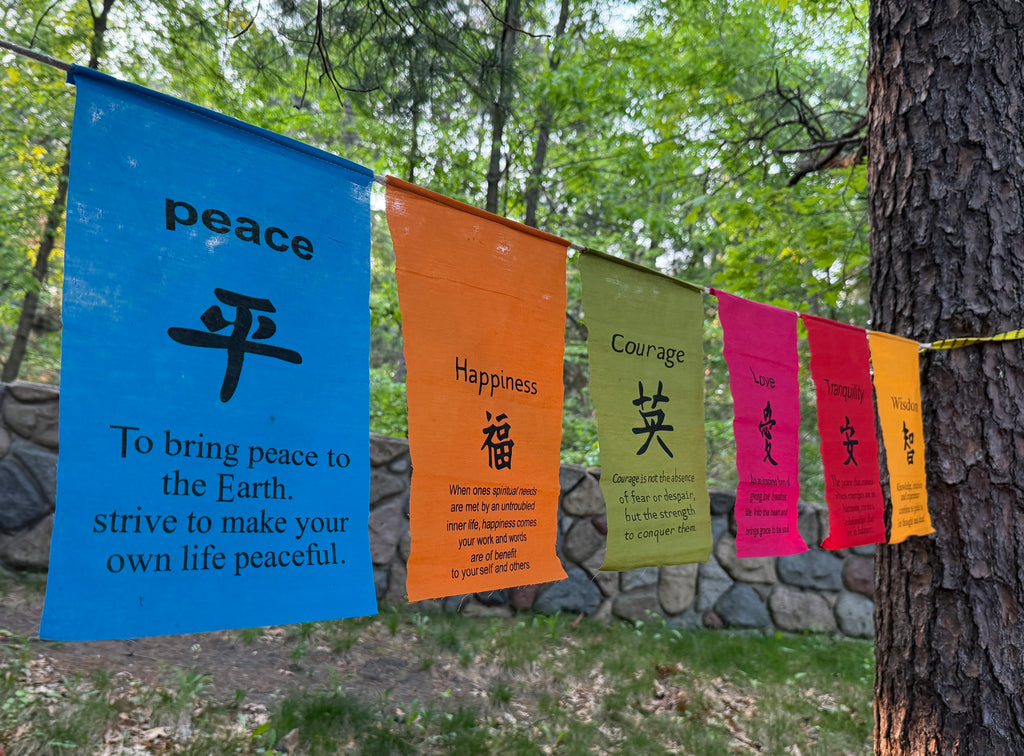 All Natural Handmade Tibetan Style Affirmation Flags - Peace, Happiness, Courage, Love, Tranquility, Wisdom - DharmaObjects