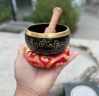 Tibetan Complete Singing Bowl Gift Box Set with OM Mani Padme Hum Etched Bowl - DharmaObjects
