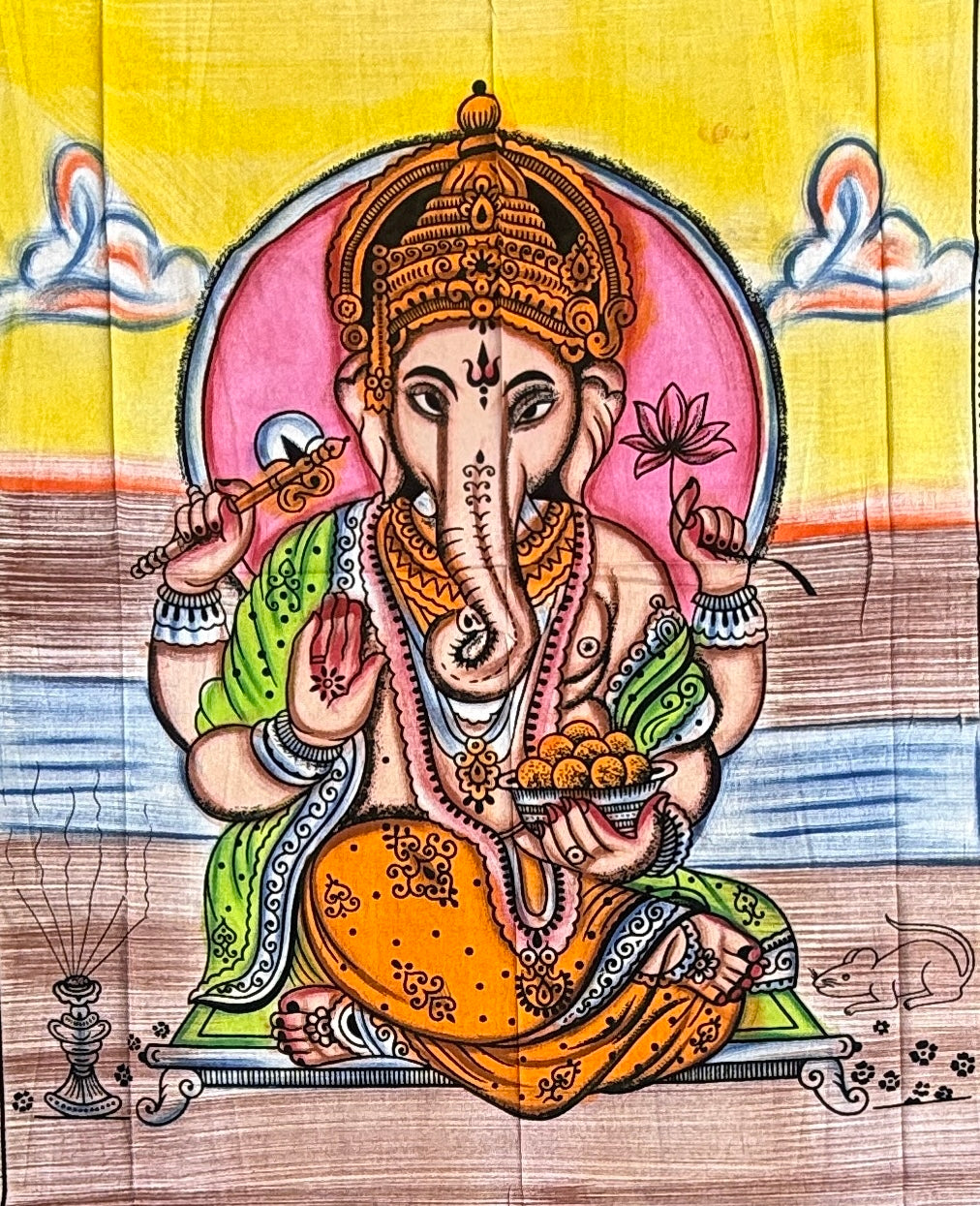 Ganesha Ganesh Tapestry Wall Hanging | Heavy Cotton Fabric Spiritual Decor | 84” x 54” Large Boho Wall Art - DharmaObjects