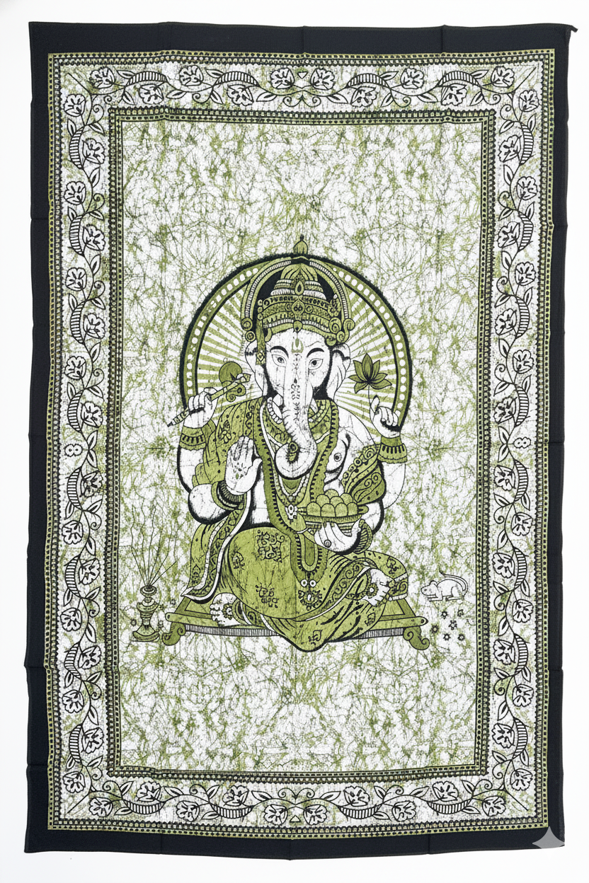 Ganesha Ganesh Tapestry Wall Hanging | Heavy Cotton Fabric Spiritual Decor | 84” x 54” Large Boho Wall Art - DharmaObjects