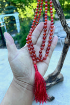 Carnelian Mala 108 Beads – Hand Knotted Gemstone Meditation Prayer Necklace
