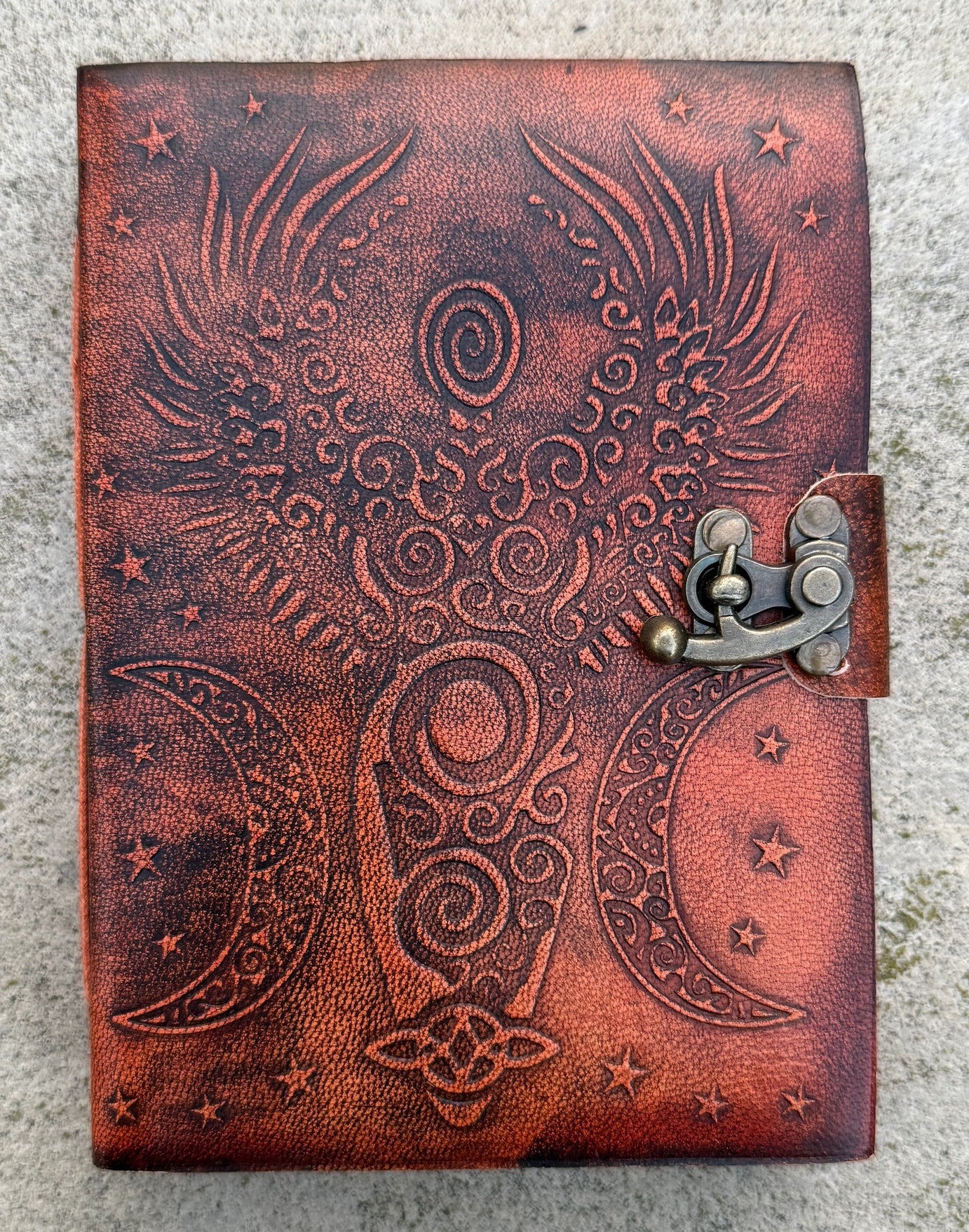 Handmade Moon Goddess Embossed Leather Journal