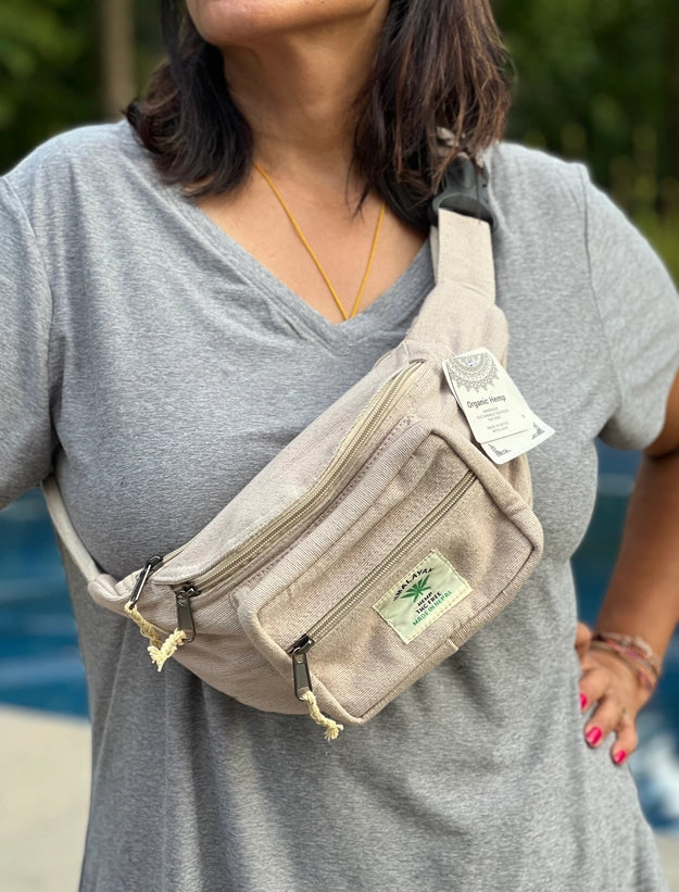 Boho Style Hemp Fanny Pack – Handmade Adjustable Waist & Crossbody Bag