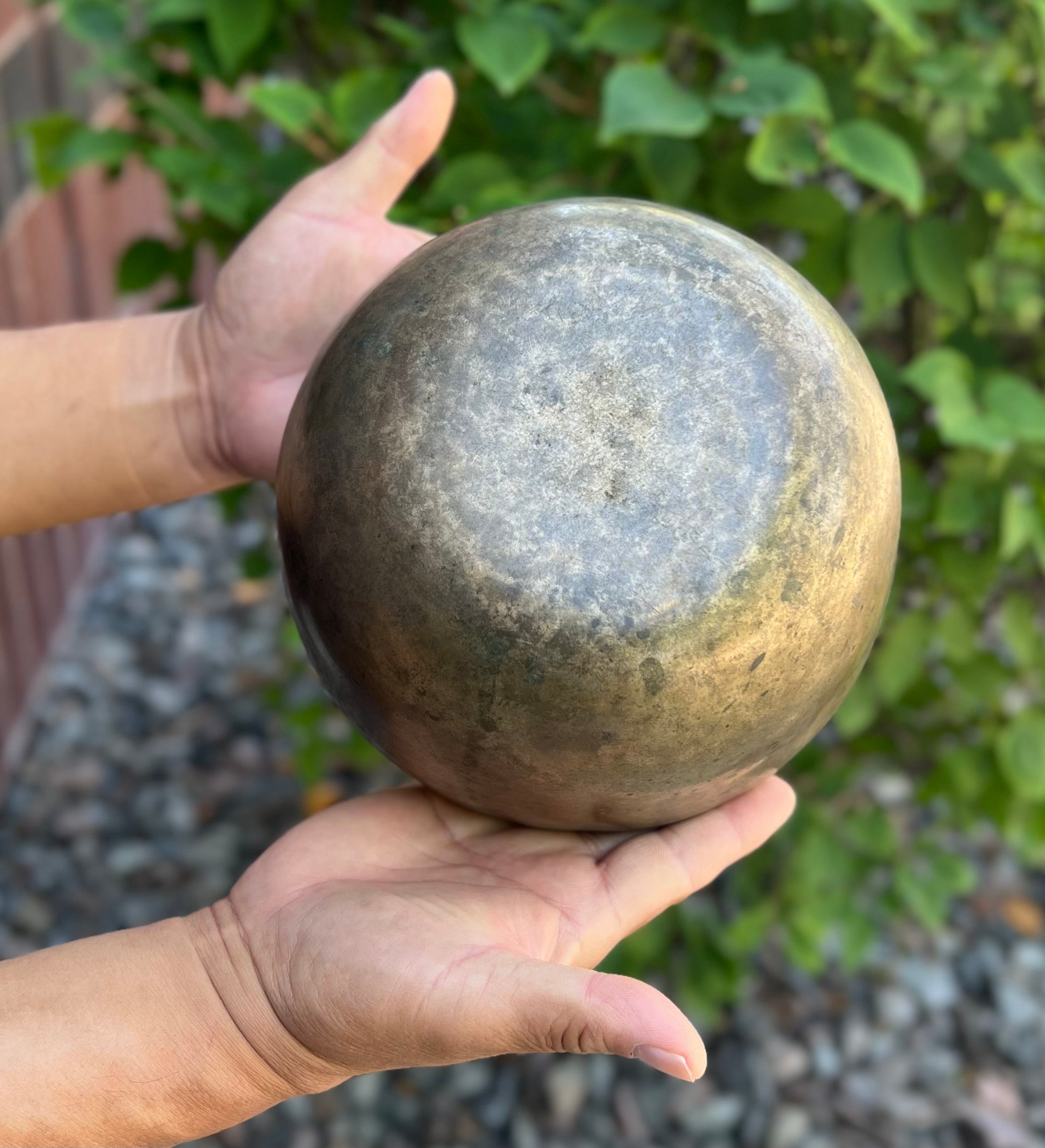 Rare Antique Thadobati Himalayan Singing Bowl 7" | F Note Heart Chakra Healing Bowl with Suede Mallet & Cushion - DharmaObjects