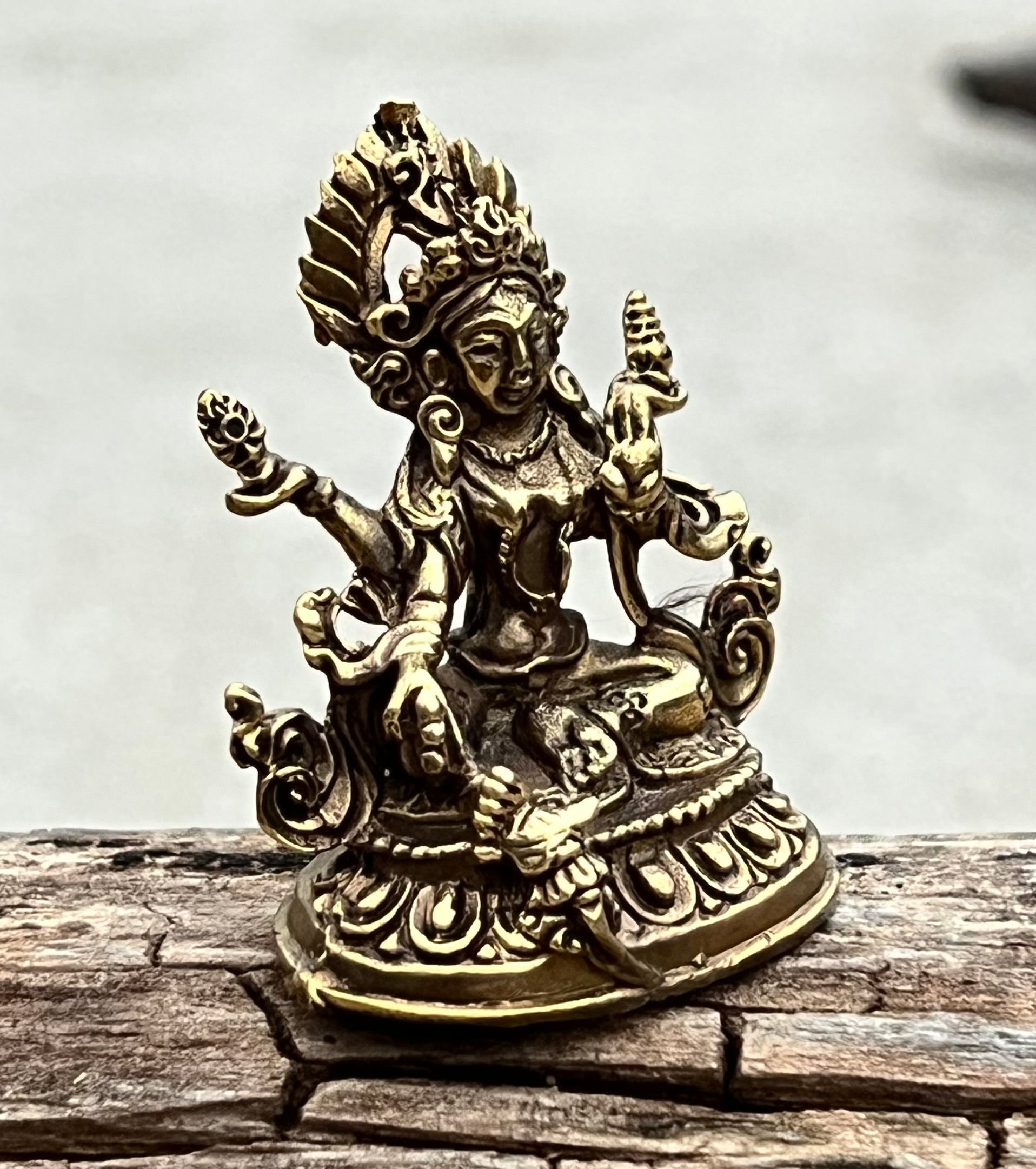 Small Brass Female Buddha Green Tara Dolma Statue - Handcrafted in Nepal - DharmaObjects