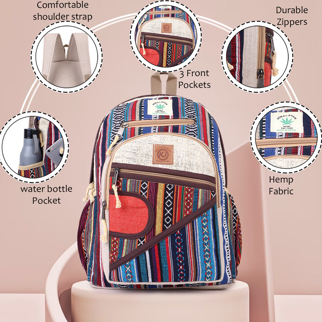 KayJayStyles Orange Patch Handmade Hemp Backpack from Nepal – Mini, Daypack & Large Sizes - DharmaObjects
