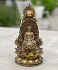 Tibetan Buddhist Old Brass 3 Buddhas Stupa Pagoda 9.5 Inches Tall - DharmaObjects