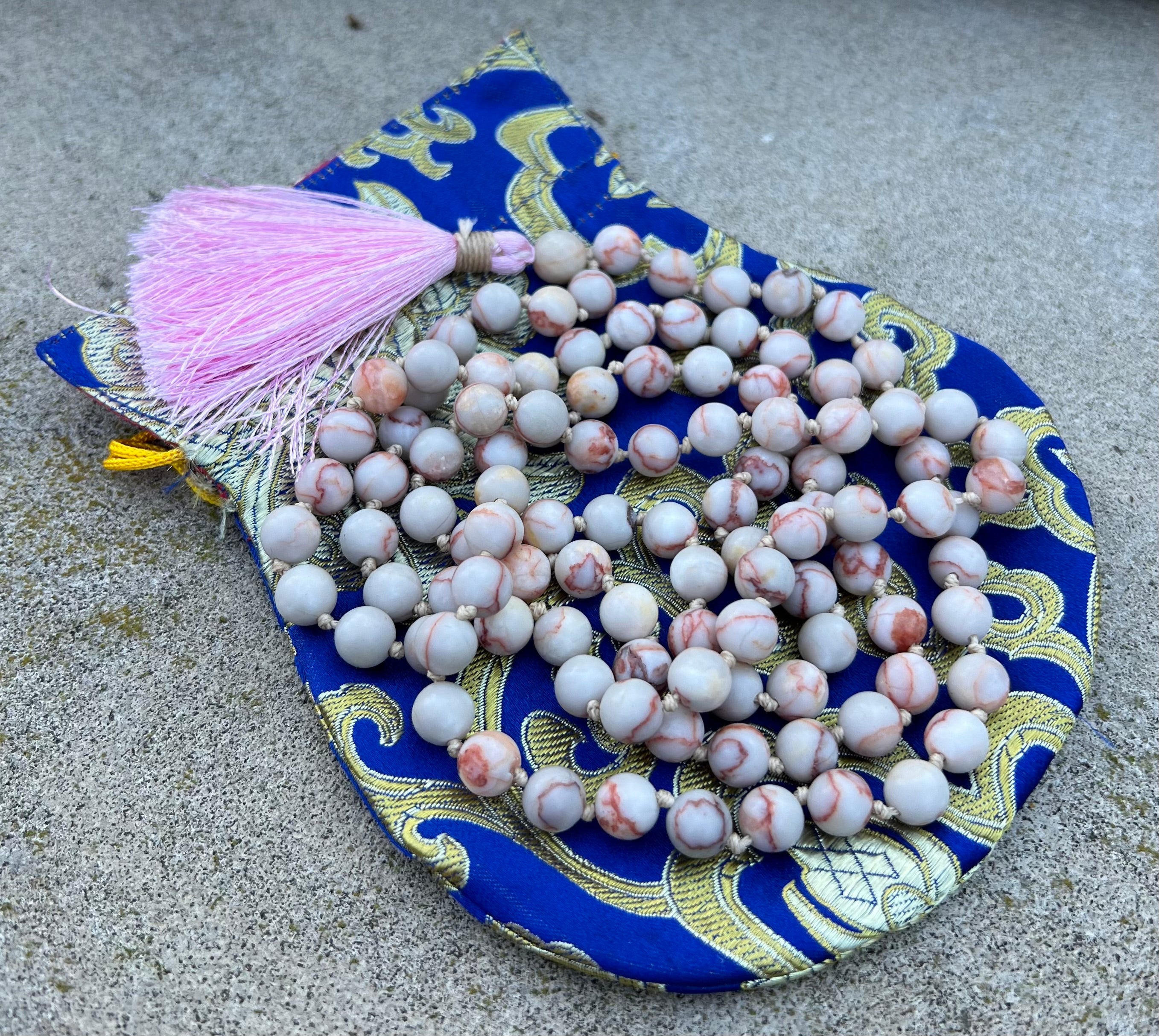 Red Jasper Mala 108 Beads – Hand Knotted Gemstone Meditation Prayer Necklace