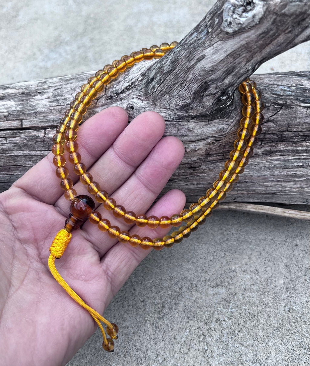 Tibetan Buddhist Mala / Rosary 108 Glass Beads / Free Mala Pouch