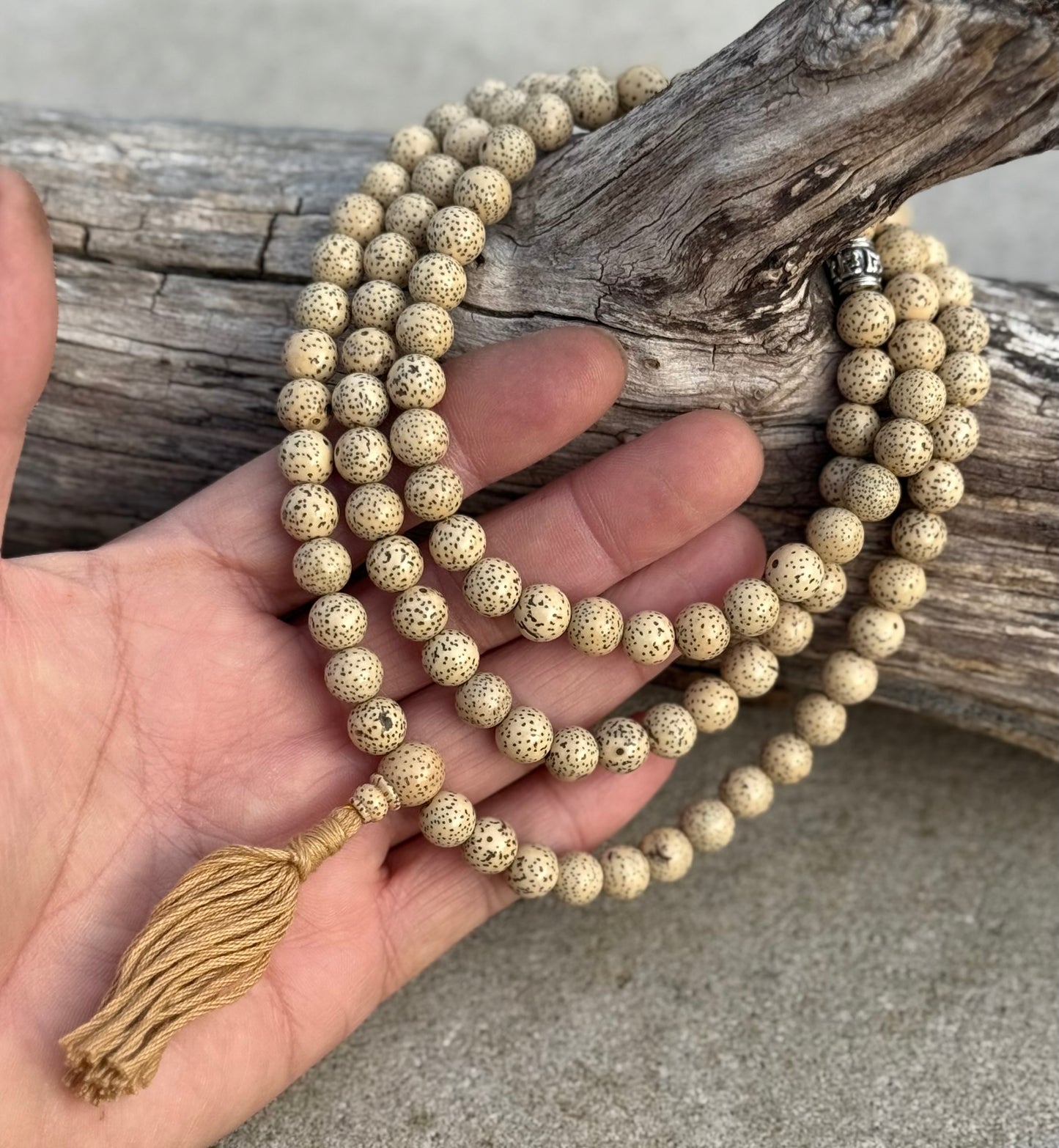 Lotus Seed Mala Rosary - 108 Beads with Silver Spacers