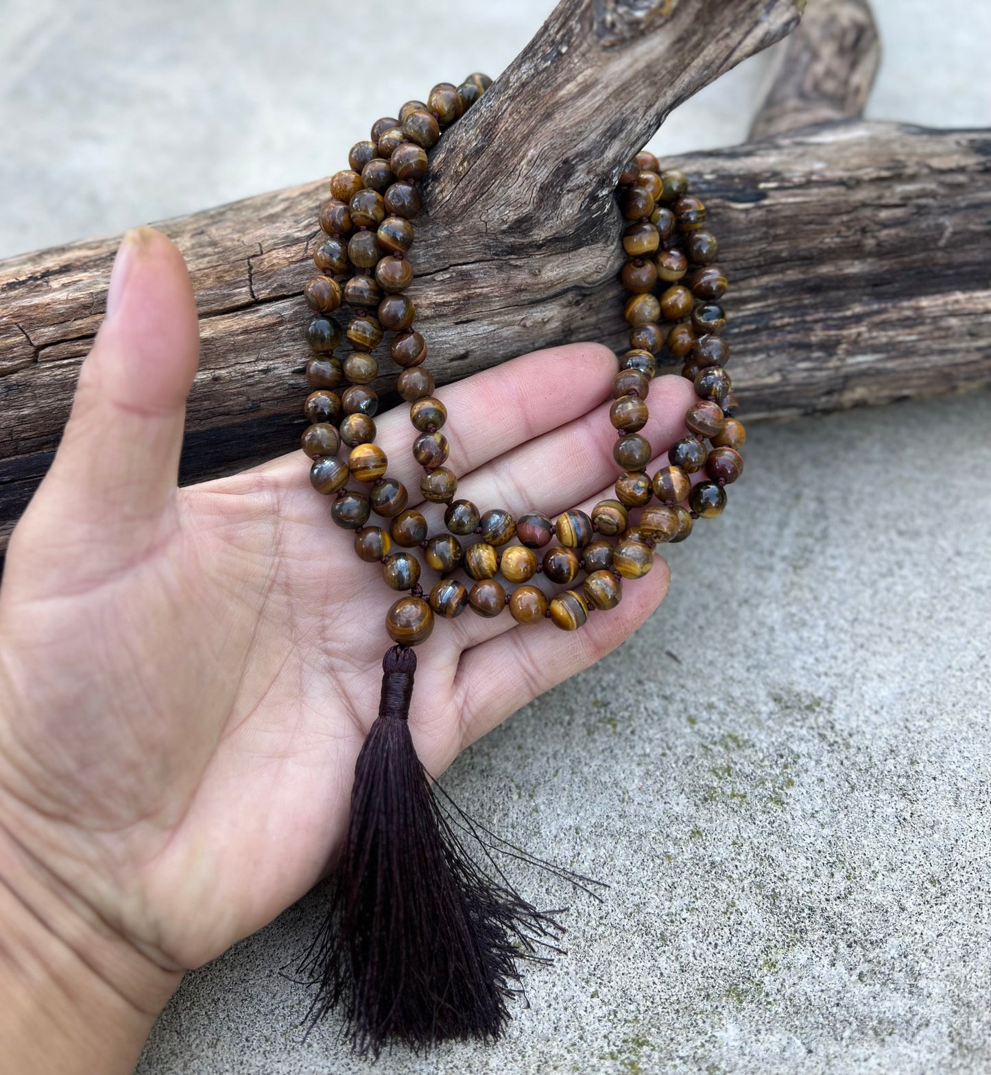 Natural Tiger Eyes Hand Knotted Mala, Rosary 108 Beads, Japa Mala, Meditation Mala, Mala Necklace, Free Silk Pouch