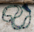 Fluorite 108 Bead Mala Necklace • Hand-Knotted Meditation Prayer Beads • Yoga Jewelry • Spiritual Healing Gemstone Necklace Gift - DharmaObjects