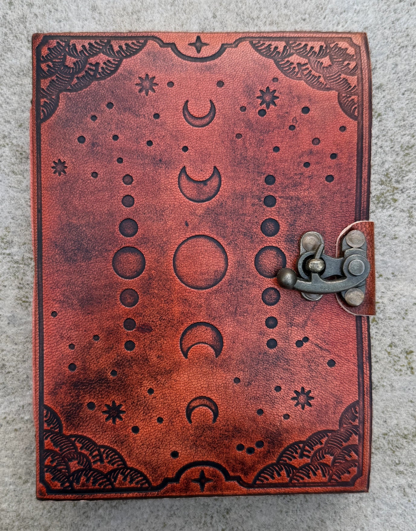 Handmade Moon Phases Embossed Leather Journal