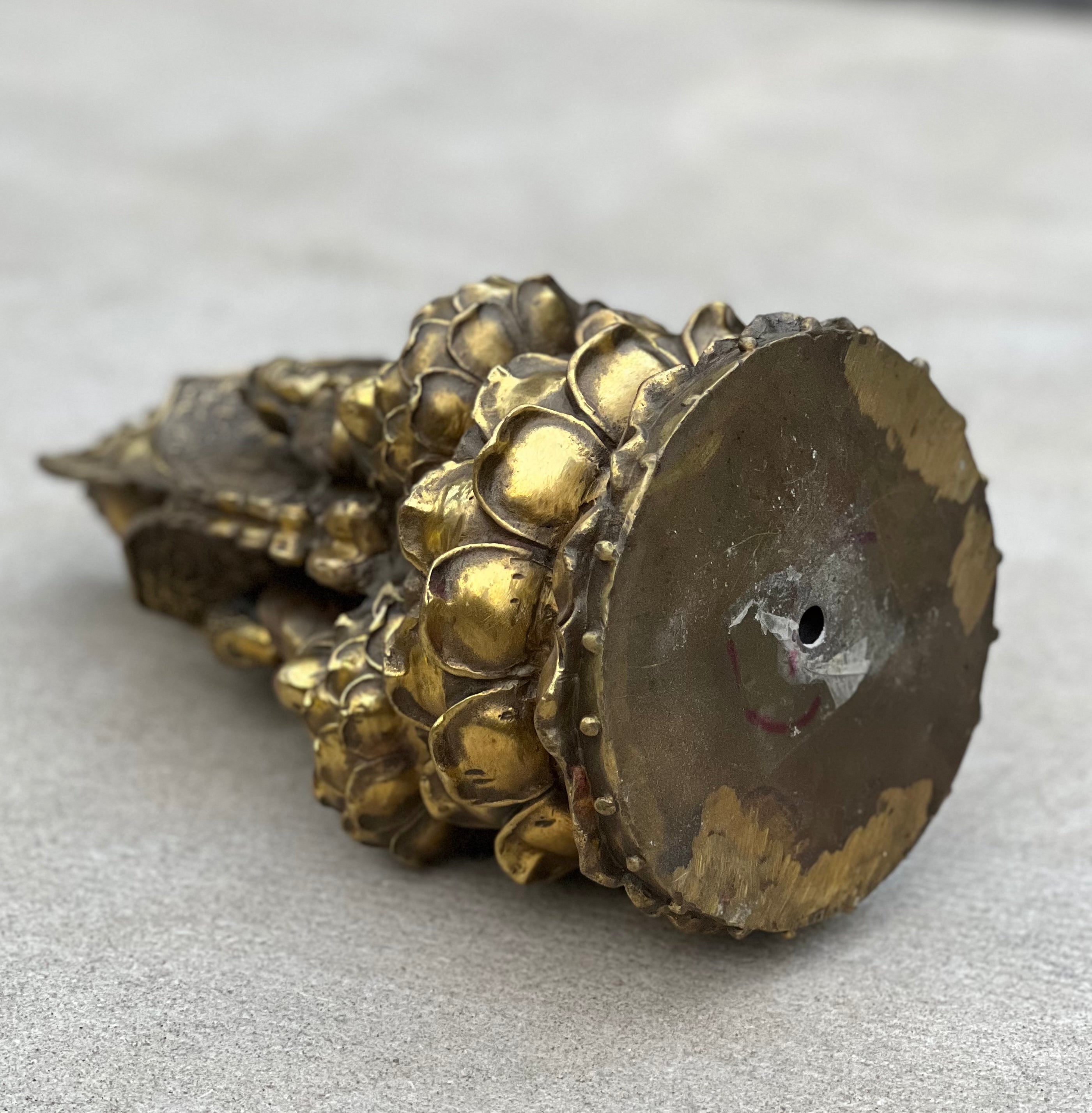 Tibetan Buddhist Old Brass 3 Buddhas Stupa Pagoda 9.5 Inches Tall - DharmaObjects