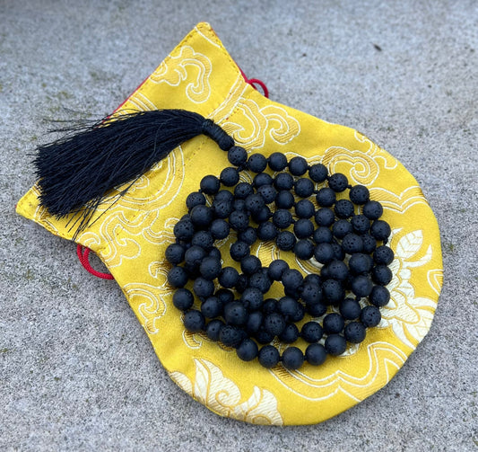 Natural Lava Stone Hand Knotted Mala, Rosary 108 Beads, Japa Mala, Meditation Mala, Mala Necklace, Free Silk Pouch