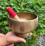 Antique Naga Pedestal Himalayan Singing Bowl 6.5" – Solar Plexus Chakra E 1332 Hz Chalice Bowl with Gong Beater & Mallet - DharmaObjects