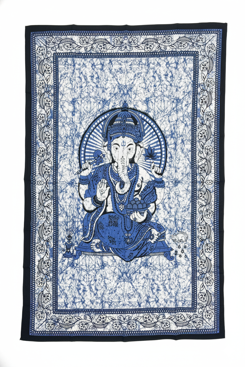 Ganesha Ganesh Tapestry Wall Hanging | Heavy Cotton Fabric Spiritual Decor | 84” x 54” Large Boho Wall Art - DharmaObjects