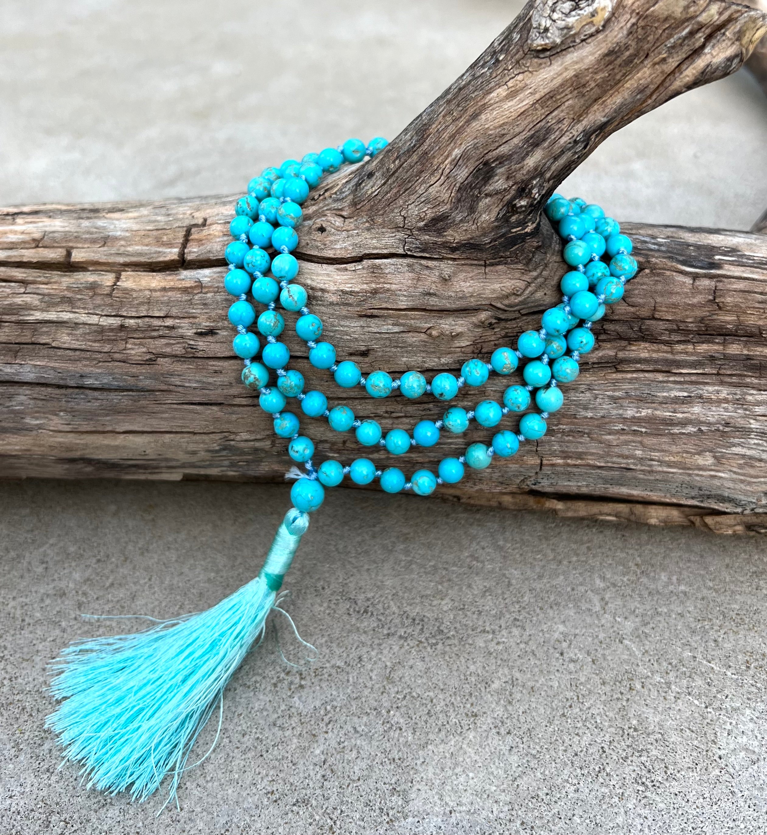 Turquoise Mala 108 Beads – Hand Knotted Gemstone Meditation Prayer Necklace