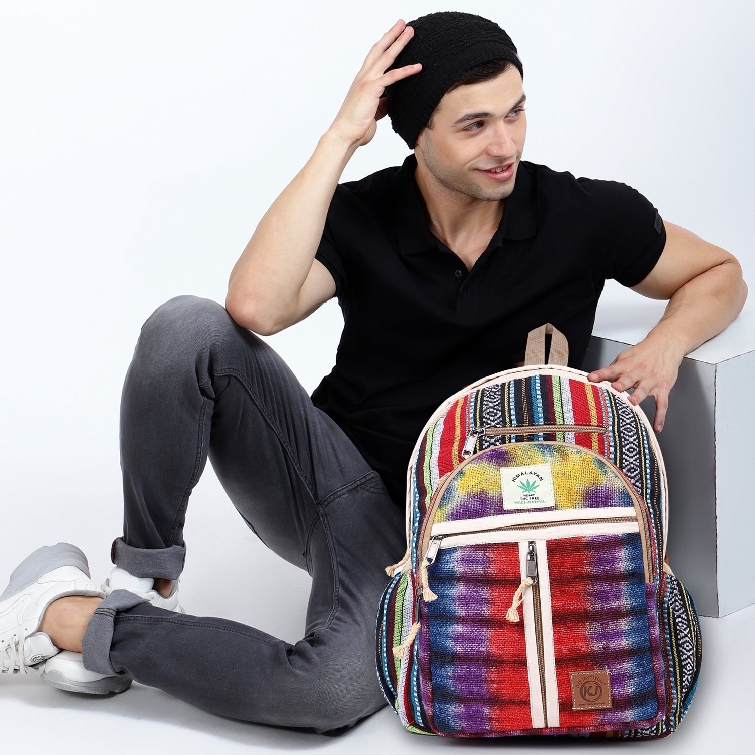 KayJayStyles Natural Handmade Large Multi Pocket Hemp Nepal Backpack (BKPK5) - DharmaObjects