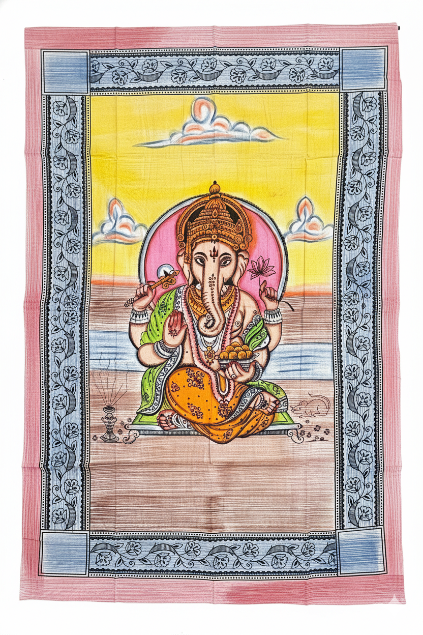 Ganesha Ganesh Tapestry Wall Hanging | Heavy Cotton Fabric Spiritual Decor | 84” x 54” Large Boho Wall Art - DharmaObjects