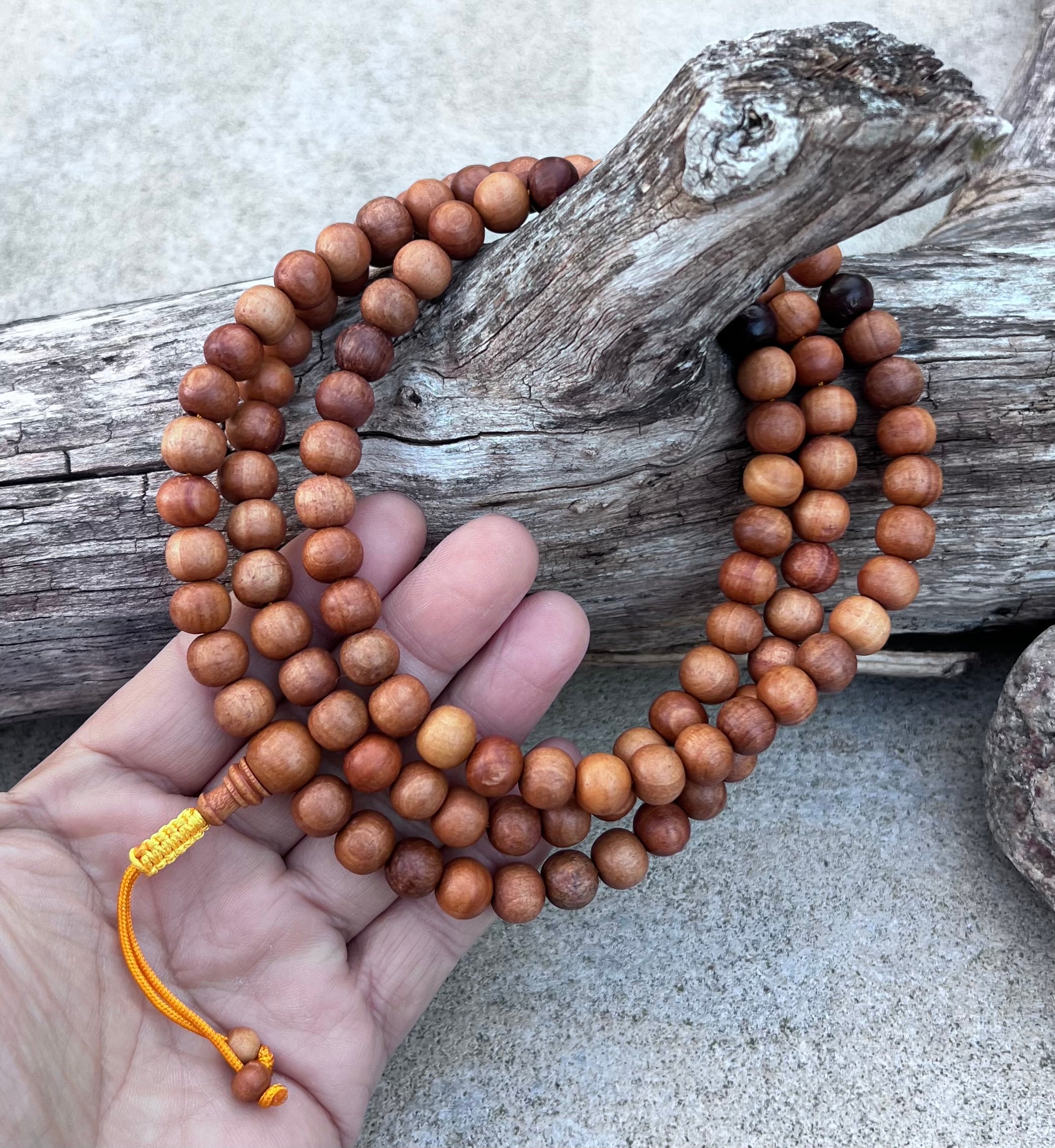 Natural Sandalwood 108 Bead Meditation Mala | Adjustable Japa Prayer Beads | Buddhist Hindu Yoga Mala | Guru Bead Necklace | Spiritual Gift - DharmaObjects