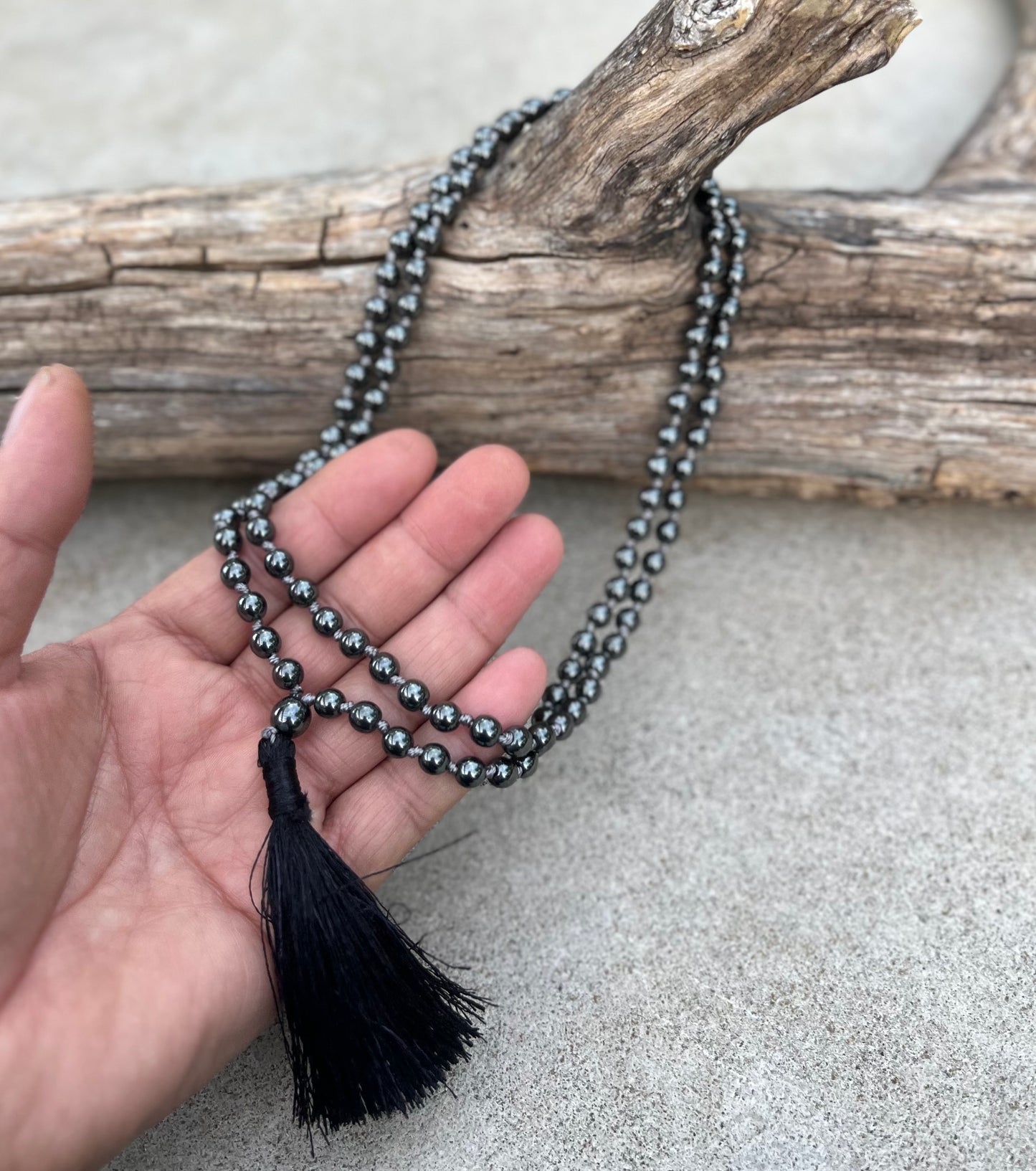 Natural  Hematite Hand Knotted Mala, Rosary 108 Beads, Japa Mala, Meditation Mala, Mala Necklace, Free Silk Pouch