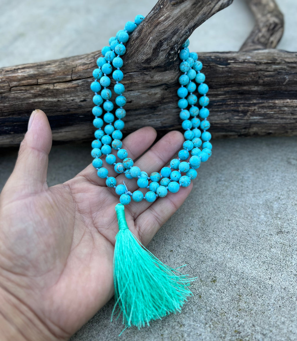 Turquoise Mala 108 Beads – Hand Knotted Gemstone Meditation Prayer Necklace