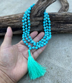 Turquoise Mala 108 Beads – Hand Knotted Gemstone Meditation Prayer Necklace