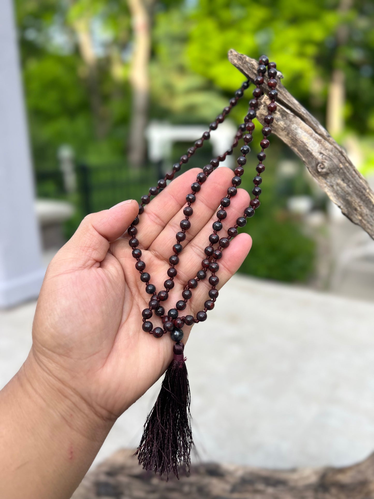 108 Beads Hand-Knotted Dragon Blood Stone Mala Rosary | Natural Gemstone Meditation Necklace | Japa Mala for Healing, Grounding, and Chakra Balancing