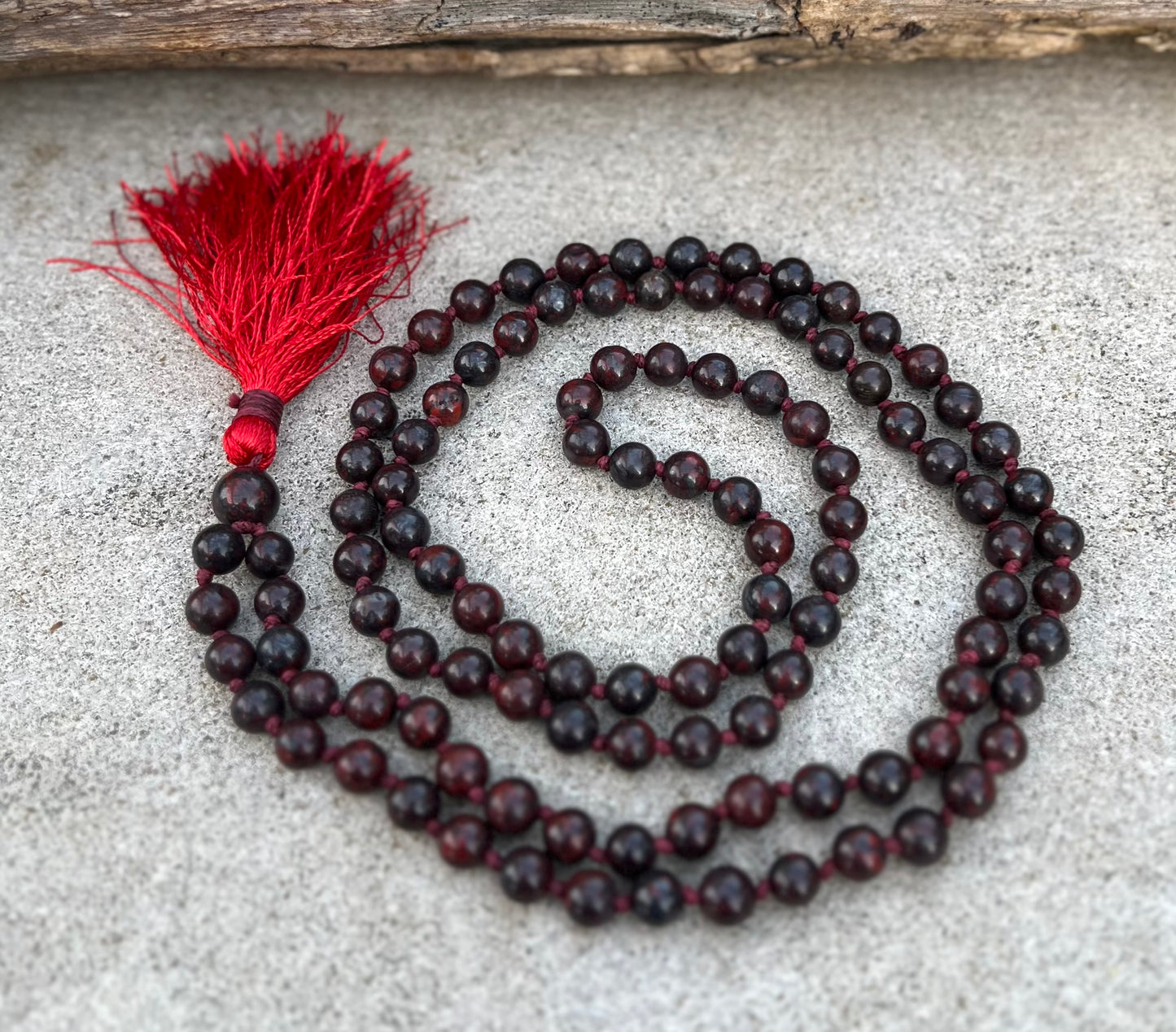 108 Beads Hand-Knotted Dragon Blood Stone Mala Rosary | Natural Gemstone Meditation Necklace | Japa Mala for Healing, Grounding, and Chakra Balancing