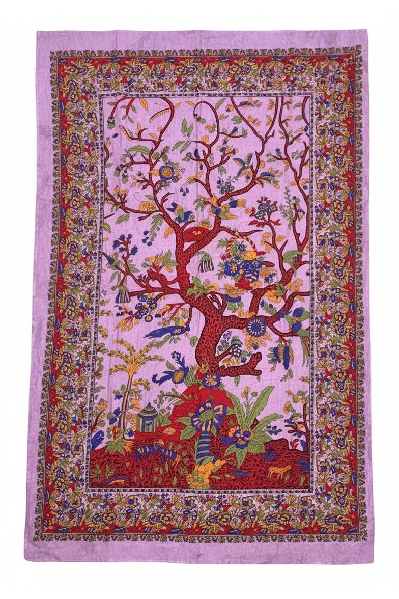 Tree of Life Tapestry Wall Hanging – Boho Beach Throw, Spiritual Nature Wall Decor, Large 80” x 53” Mandala Home Accent - DharmaObjects