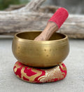 Medium Tibetan Singing Bowl Set – Handcrafted Meditation Bowl with Wooden Mallet & Brocade Cushion for Yoga, Mindfulness & Chakra Healing - DharmaObjects