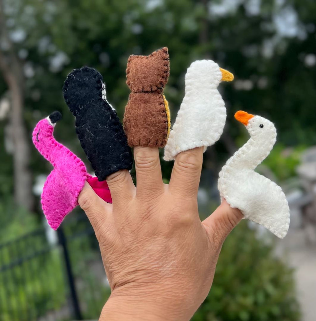 Finger Puppets, Animal Puppets, Mix Animals, Felt Finger Game, Educational Games Set Of 5pcs - DharmaObjects