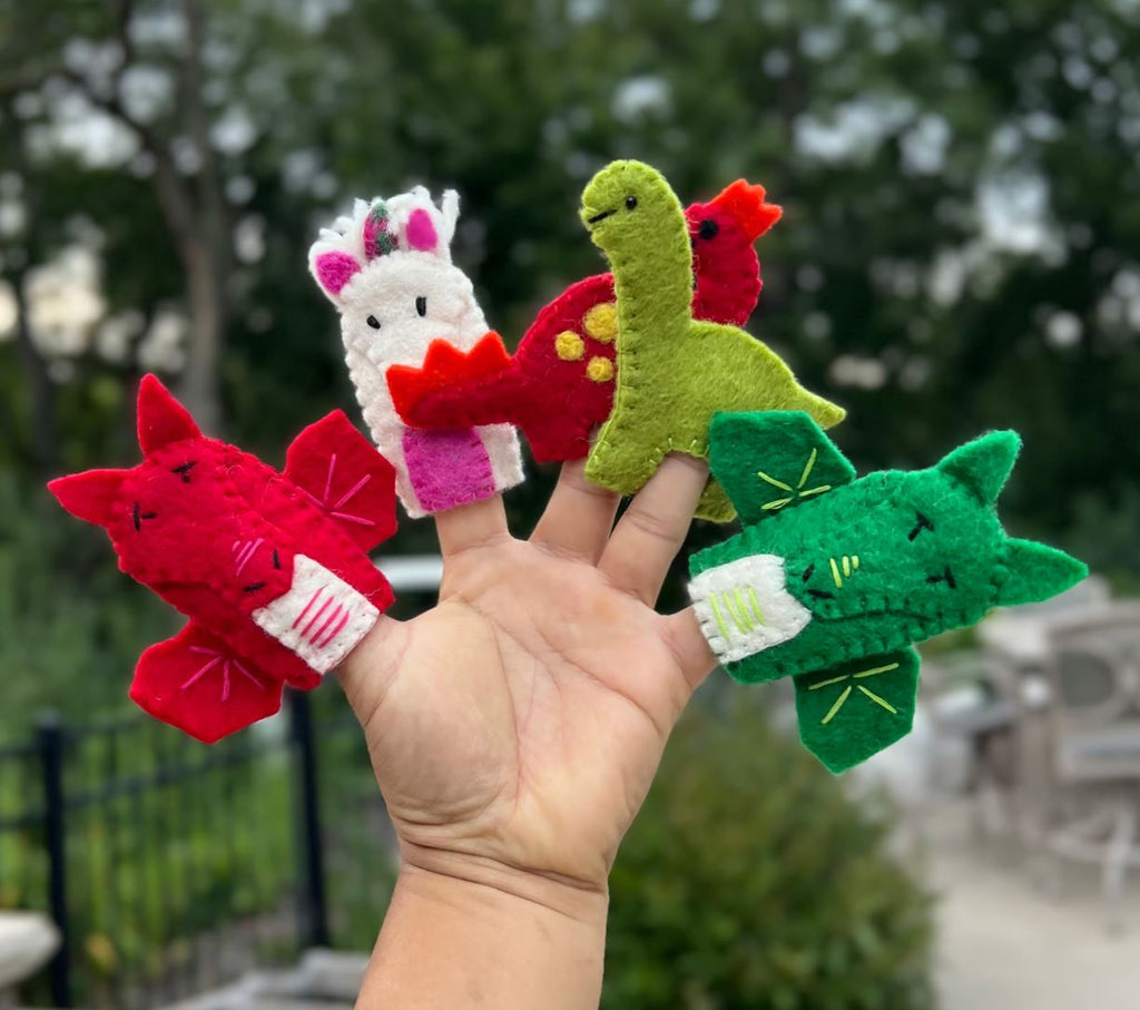 Finger Puppets, Animal Puppets, Mix Animals, Felt Finger Game, Educational Games Set Of 5pcs - DharmaObjects