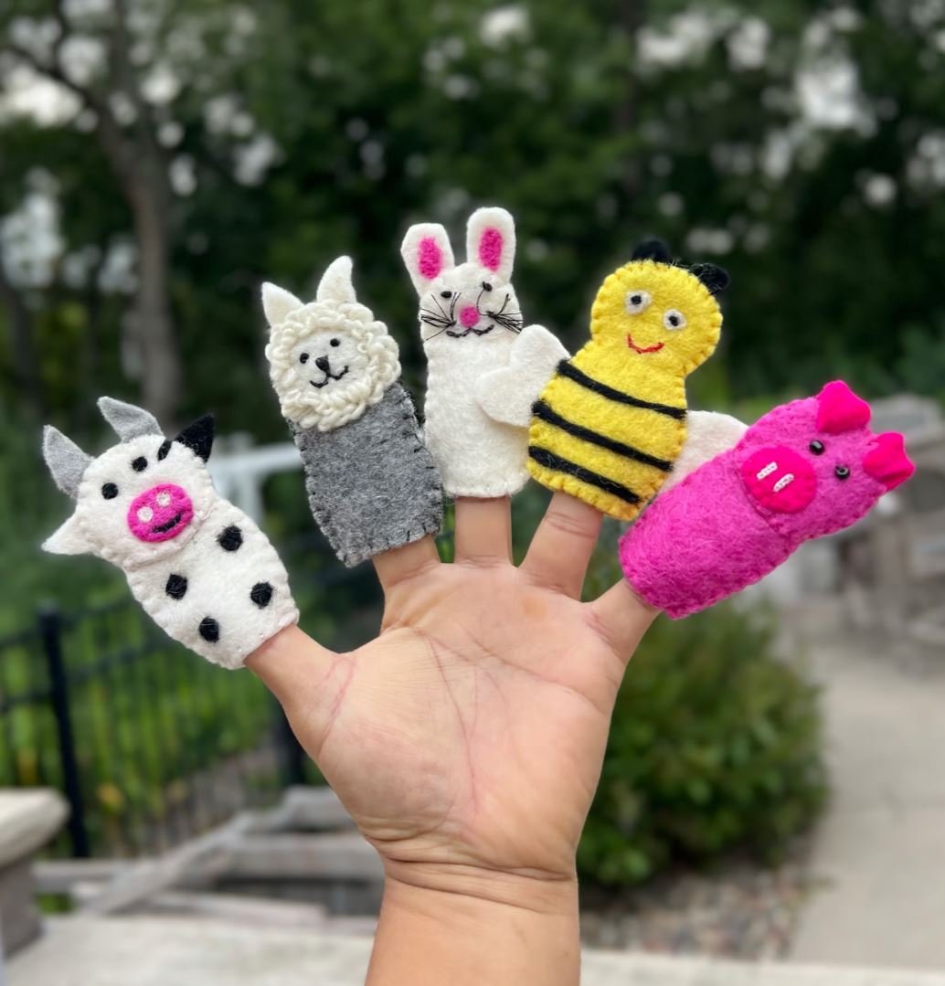 Finger Puppets, Animal Puppets, Mix Animals, Felt Finger Game, Educational Games Set Of 5pcs