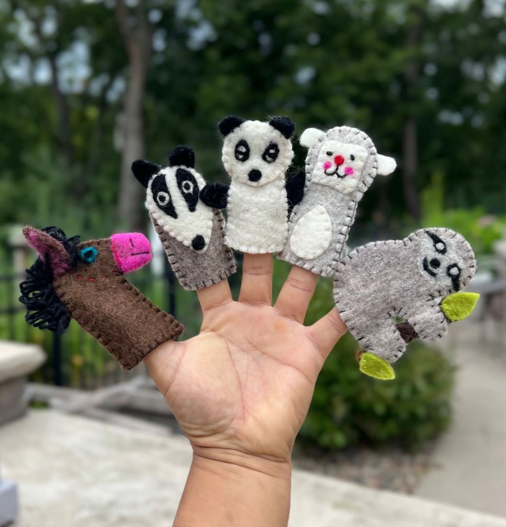 Finger Puppets, Animal Puppets, Mix Animals, Felt Finger Game, Educational Games Set Of 5pcs