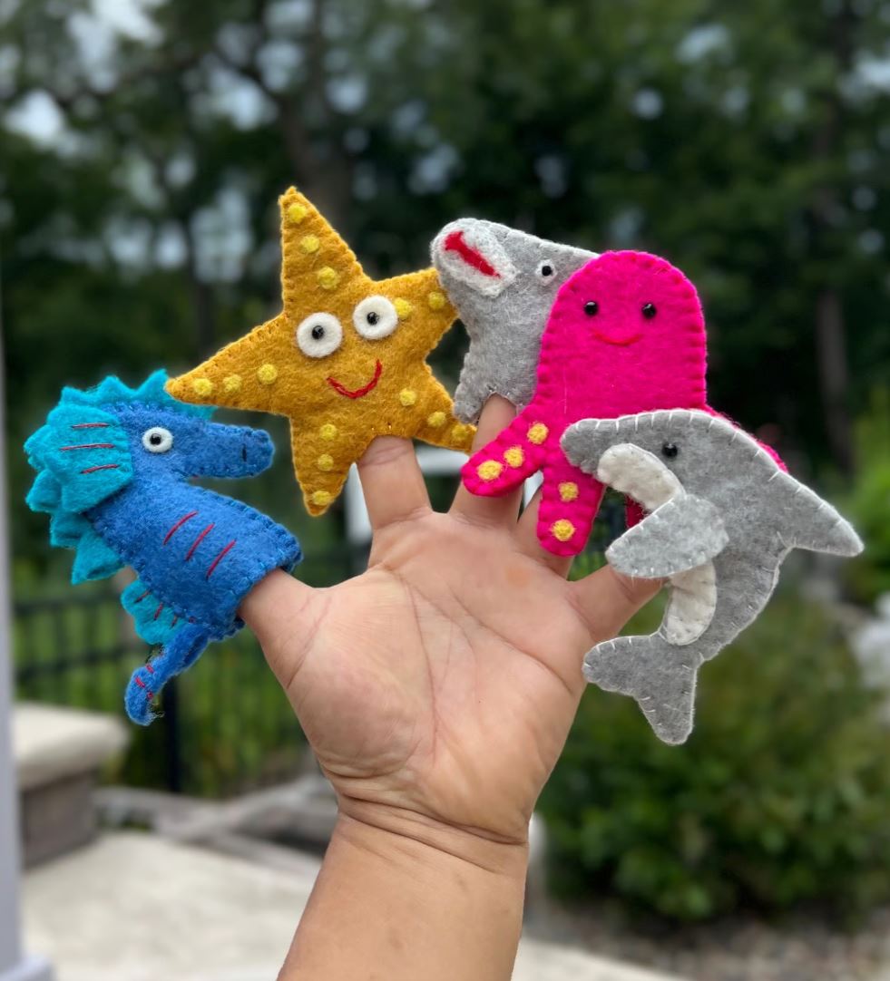 Finger Puppets, Animal Puppets, Mix Animals, Felt Finger Game, Educational Games Set Of 5pcs