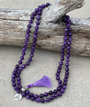 Tibetan Buddha Healing Stone 108 Beads Mala Prayer Meditation Yoga Chakra With Silver Guru Bead And Silver Spacers - Free Wooden Gift Box