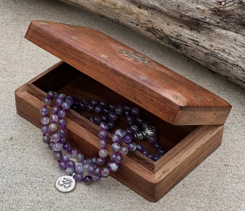 Amethyst Mala 108 Beads – Hand Knotted Tibetan Silver Guru Bead Meditation Prayer Necklace