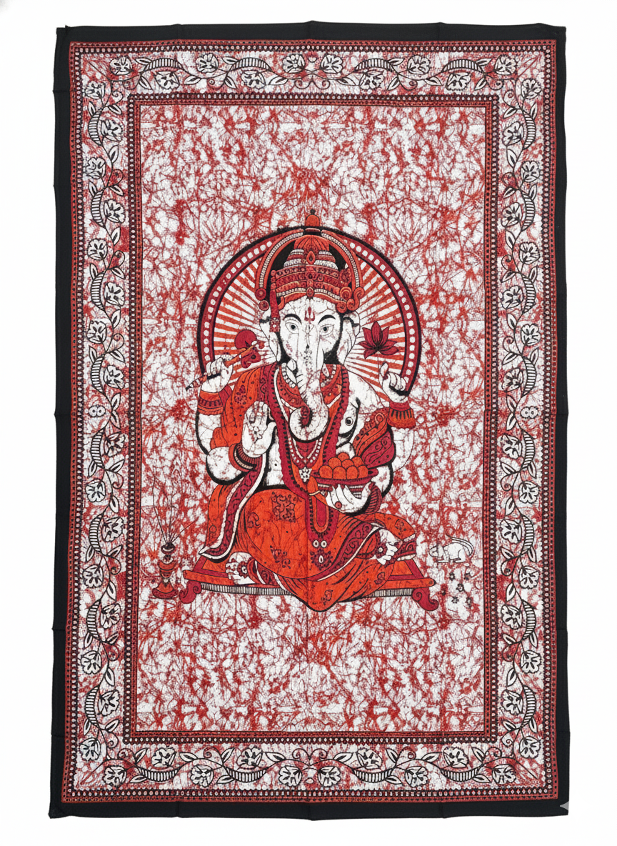 Ganesha Ganesh Tapestry Wall Hanging | Heavy Cotton Fabric Spiritual Decor | 84” x 54” Large Boho Wall Art - DharmaObjects