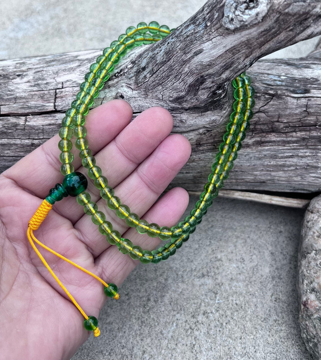 Tibetan Buddhist Mala / Rosary 108 Glass Beads / Free Mala Pouch