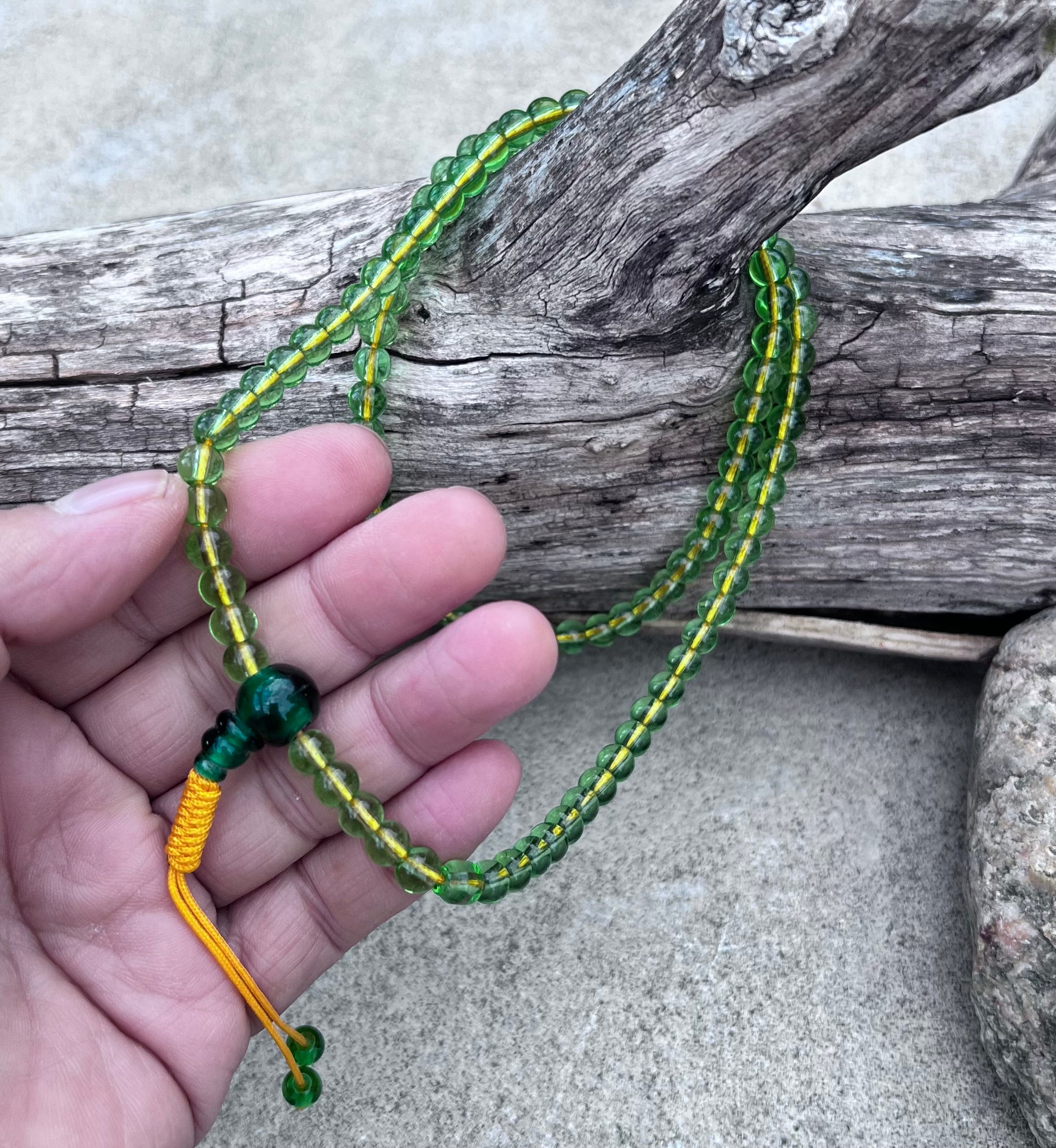 Tibetan Buddhist Mala / Rosary 108 Glass Beads / Free Mala Pouch