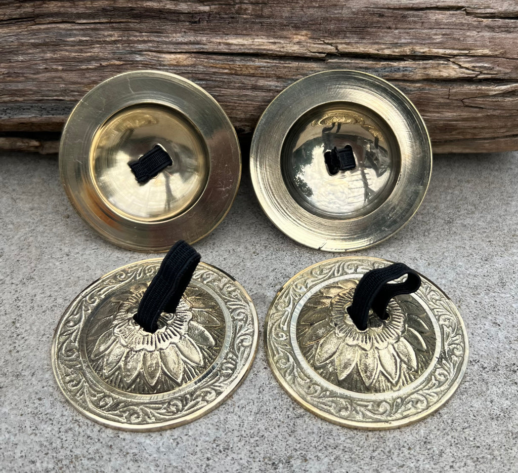 2 Pairs Brass Lotus Flower Finger Cymbals Zills for Belly Dancing