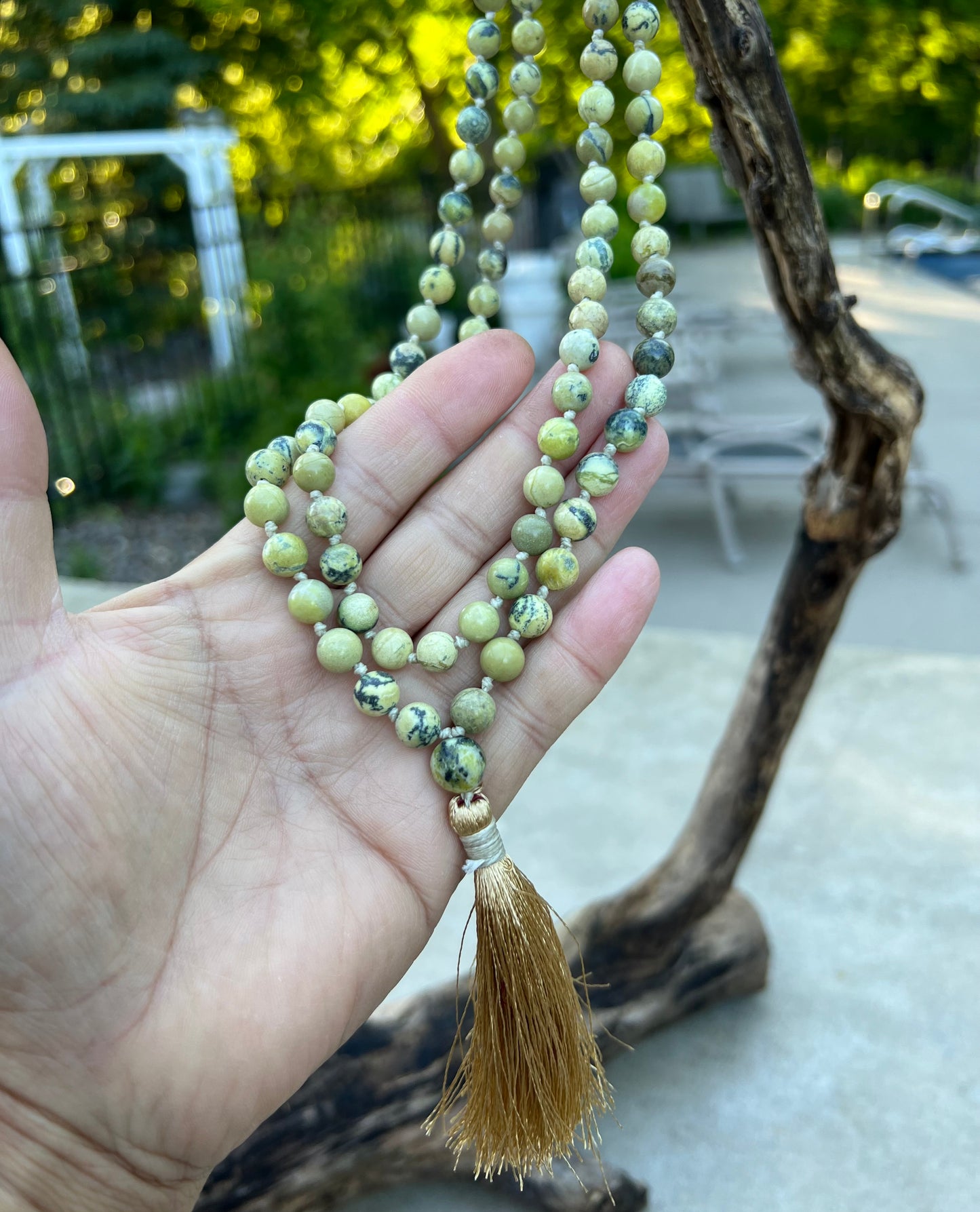 Natural Serpentine Hand Knotted Mala, Rosary 108 Beads, Japa Mala, Meditation Mala, Mala Necklace, Free Silk Pouch