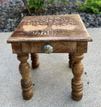 Solid Mango Wood Hand Carved Puja Shrine Altar Meditation Table Tree Of Life - DharmaObjects