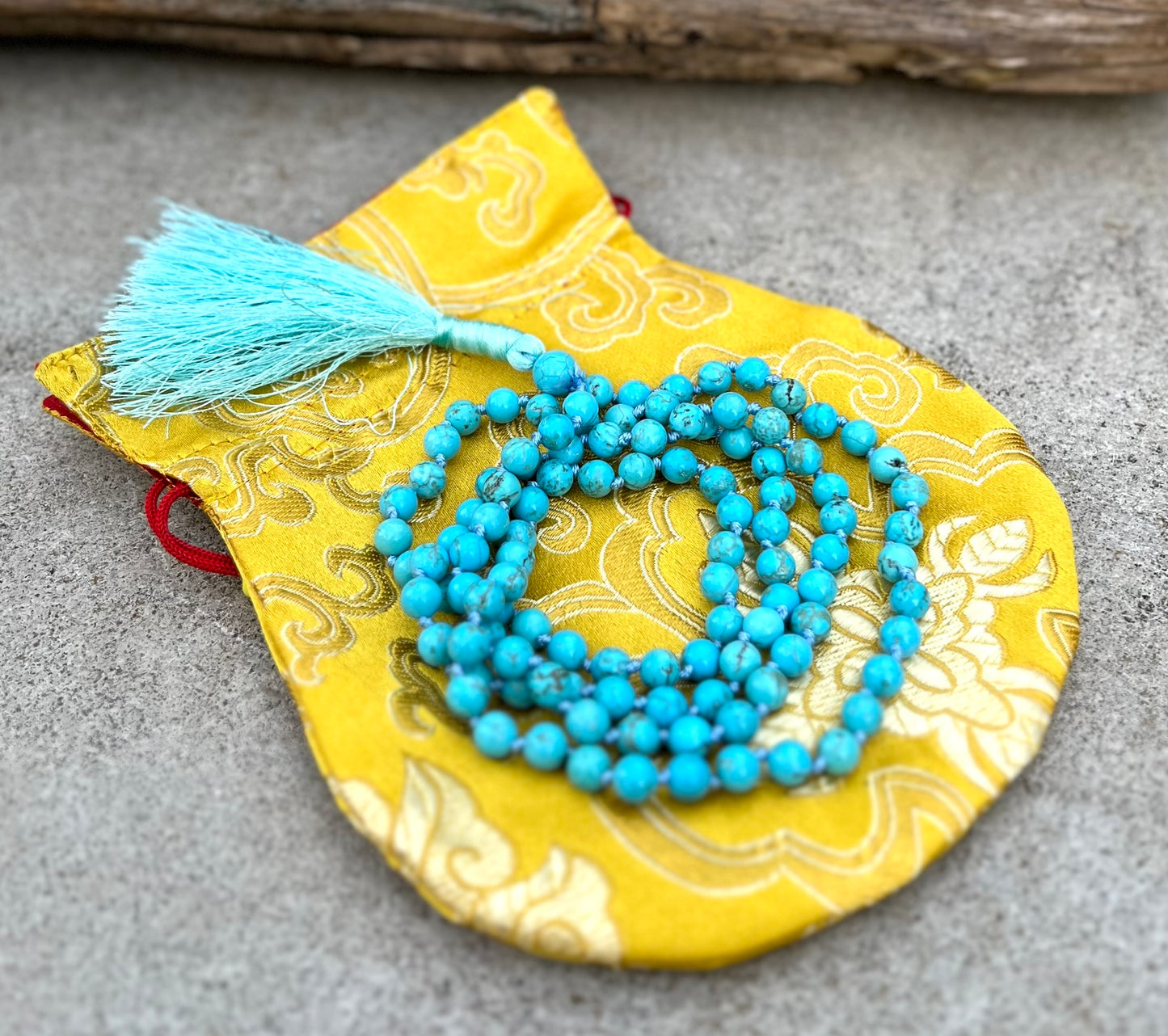 Tibetan Buddhist Turquoise Hand Knotted Mala, Rosary 108 Beads, Japa Mala, Meditation Mala, Mala Necklace, Free Silk Pouch