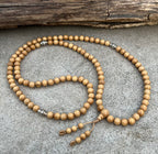 Kadam Wood Mala 108 Beads Tibetan Buddhist Prayer Necklace | 3 Silver Engraved Om Mani Padme Hum Spacers | Meditation, Compassion Mantra, Yoga & Mindfulness Mala - DharmaObjects