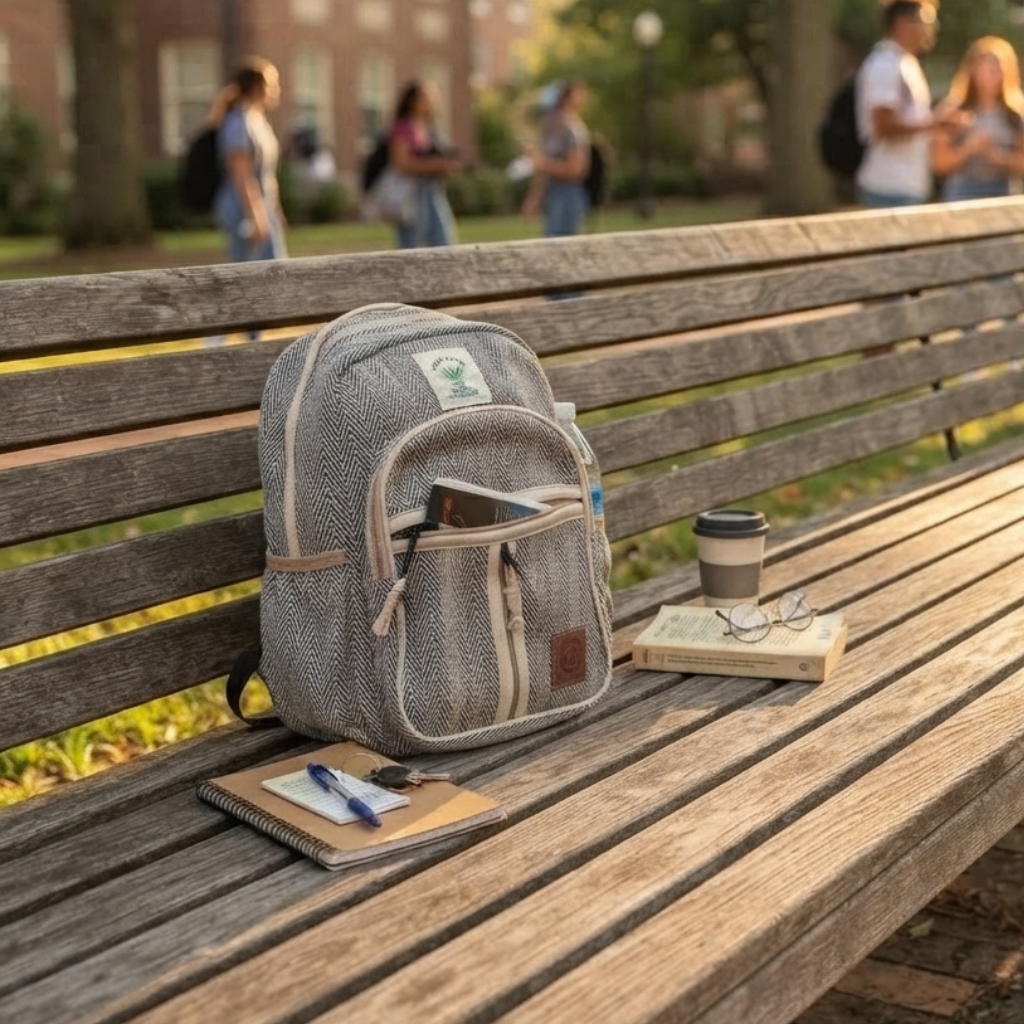 KayJayStyles Black Stripe Handmade Hemp Backpack – Small Lightweight Nepal Daypack - DharmaObjects