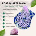 Rose Quartz Mala 108 Beads – Hand Knotted Gemstone Meditation Prayer Necklace